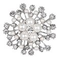 thumbnail image 2 of Xinyolin Women Brooch Faux Pearl Shiny Rhinestone Decor Snowflake Shape Hollow Out High-end Luxury Stainless Clothes Decoration Lady Clothes Pin, 2 of 8