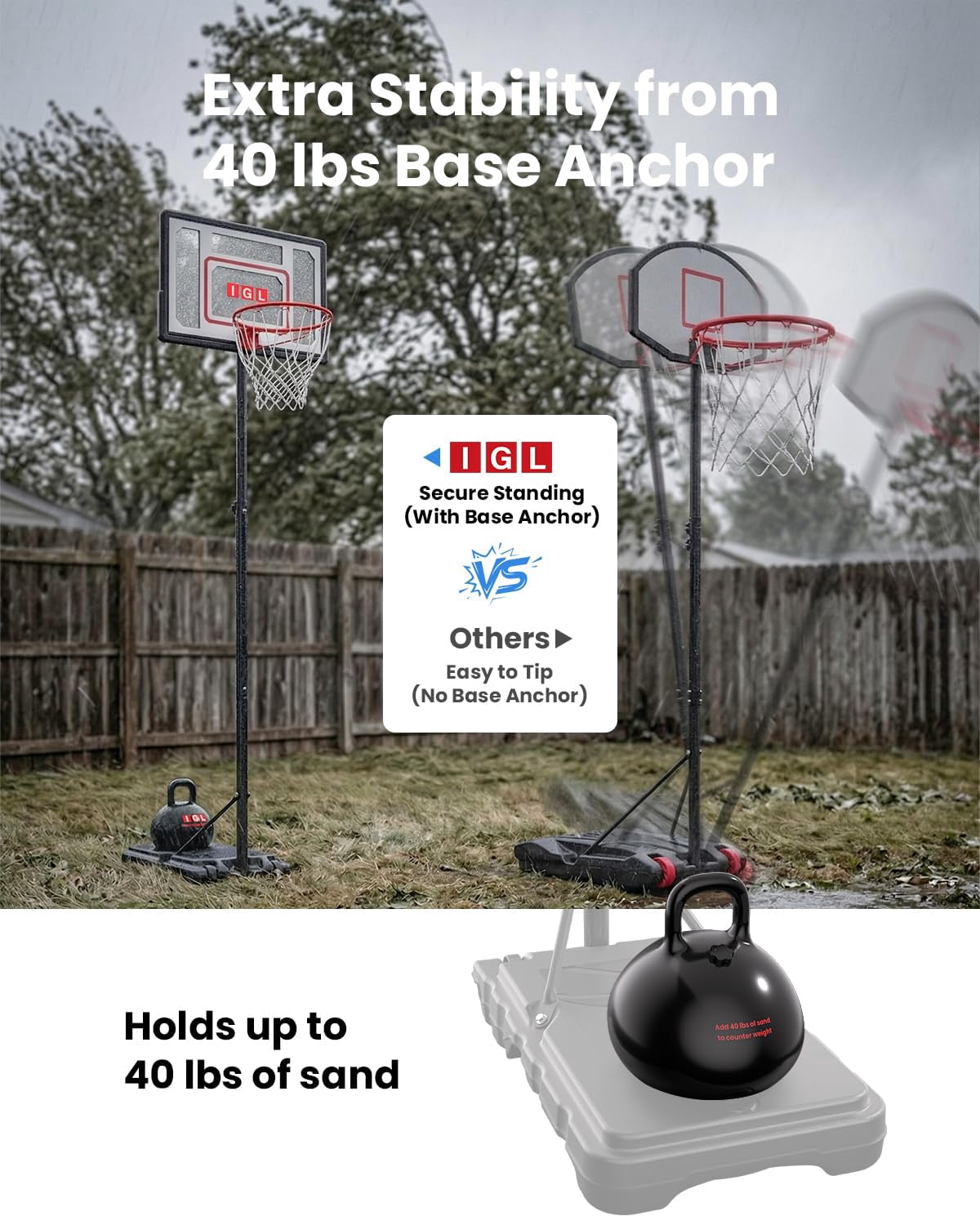 Basketball Hoop Outdoor Adjustable  33 Inch Portable Goal With Pc Backboard Fillable Base & 40 Lb Weight Ball For Backyard Driveway