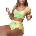 thumbnail image 1 of Gibobby Pijamas mujer invierno Moda para mujer O-cuello Manga corta Tie-Dye Impresión Ropa para el Conjuntos de dos piezas(Amarillo,G), 1 of 5