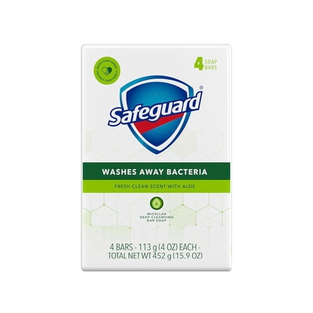 Safeguard Deodorant Bar Soap, White with Aloe, 4 oz, 4 Ct
