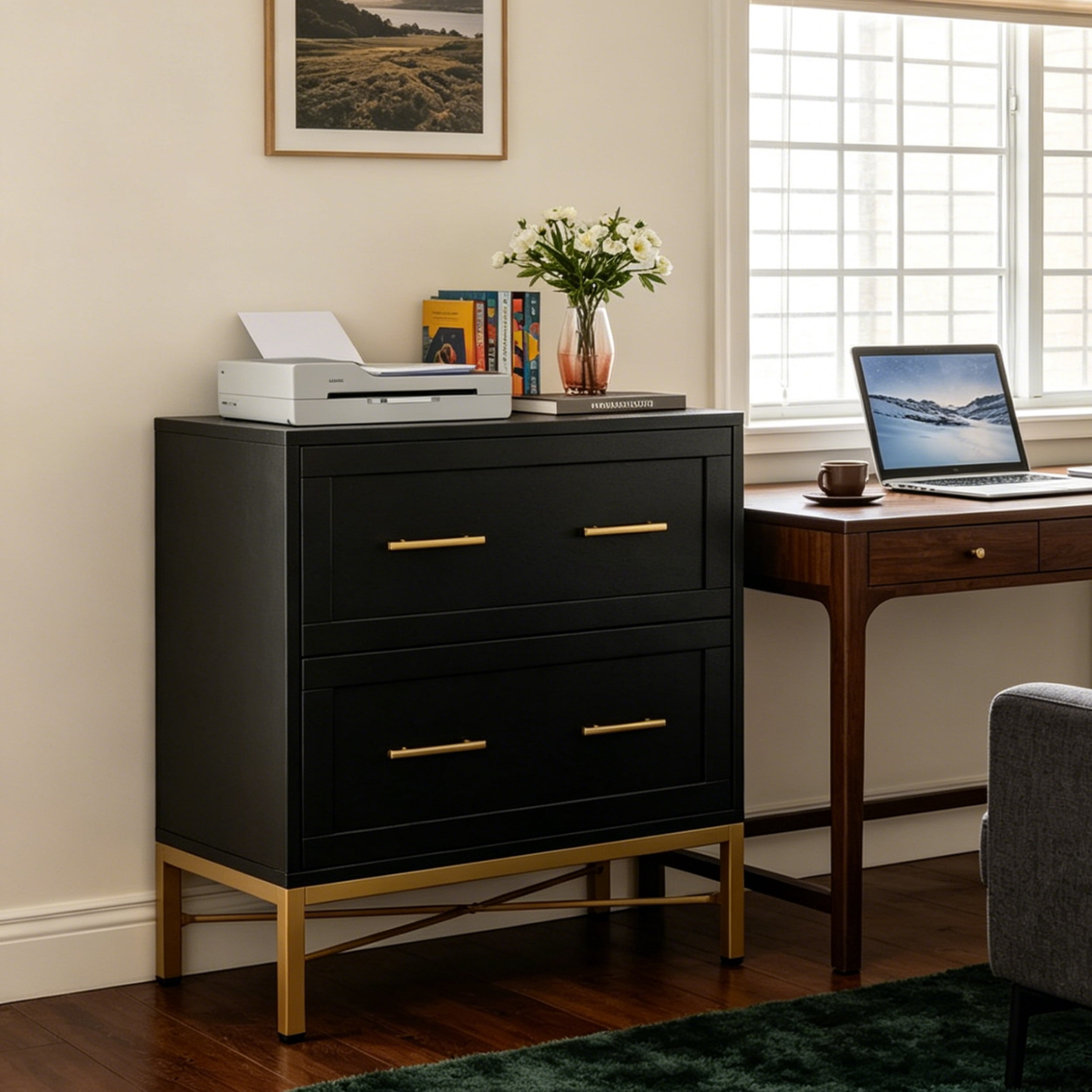 Fnova 2-Drawer File Cabinet, Filing Cabinet for Letter/Legal/A4 Size, Wood File Storage Organizer for Home Office, Black