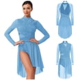 thumbnail image 2 of Aislor Womens Contemporary Lyrical Dance Long Sleeve Rhinestone Backless Ballet Dancewear Leotard Dress Dusty Blue XXL, 2 of 7