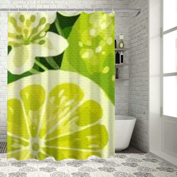 Patifu Lemon Lime Flowers Washable Shower Curtain Modern Bathroom Decor with Hooks 36"x72