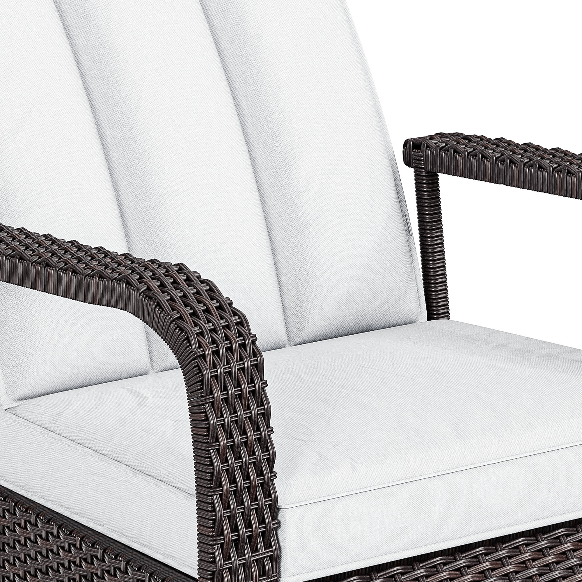 Uforic Outdoor Iron + PE Woven Rattan Rocking Chair with Footrest, Reclining, Brown Gradient Rattan & Beige Cushion, 2 Pcs