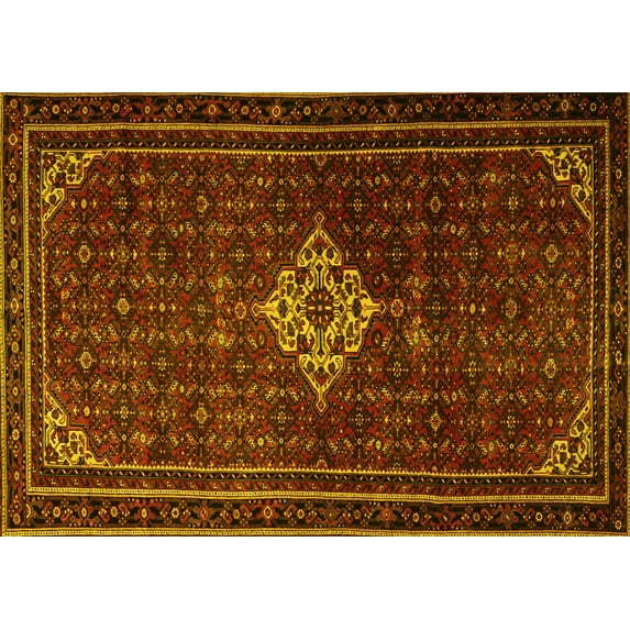 Ahgly Company Machine Washable Indoor Rectangle Persian Yellow Traditional Area Rugs, 8' x 12'