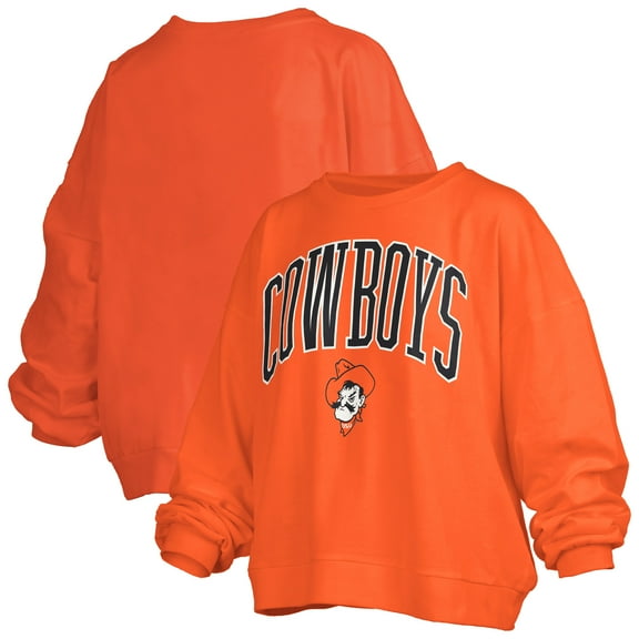 Women's Pressbox Orange Oklahoma State Cowboys Janise Arch Over Logo Waist Length Oversized Pullover Sweatshirt