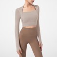 thumbnail image 2 of Ropa de yoga, chal de dos piezas, estilo de mujer con almohadilla para el pecho, camiseta de manga larga en forma de U color nude, ropa deportiva de fitness, 2 of 6