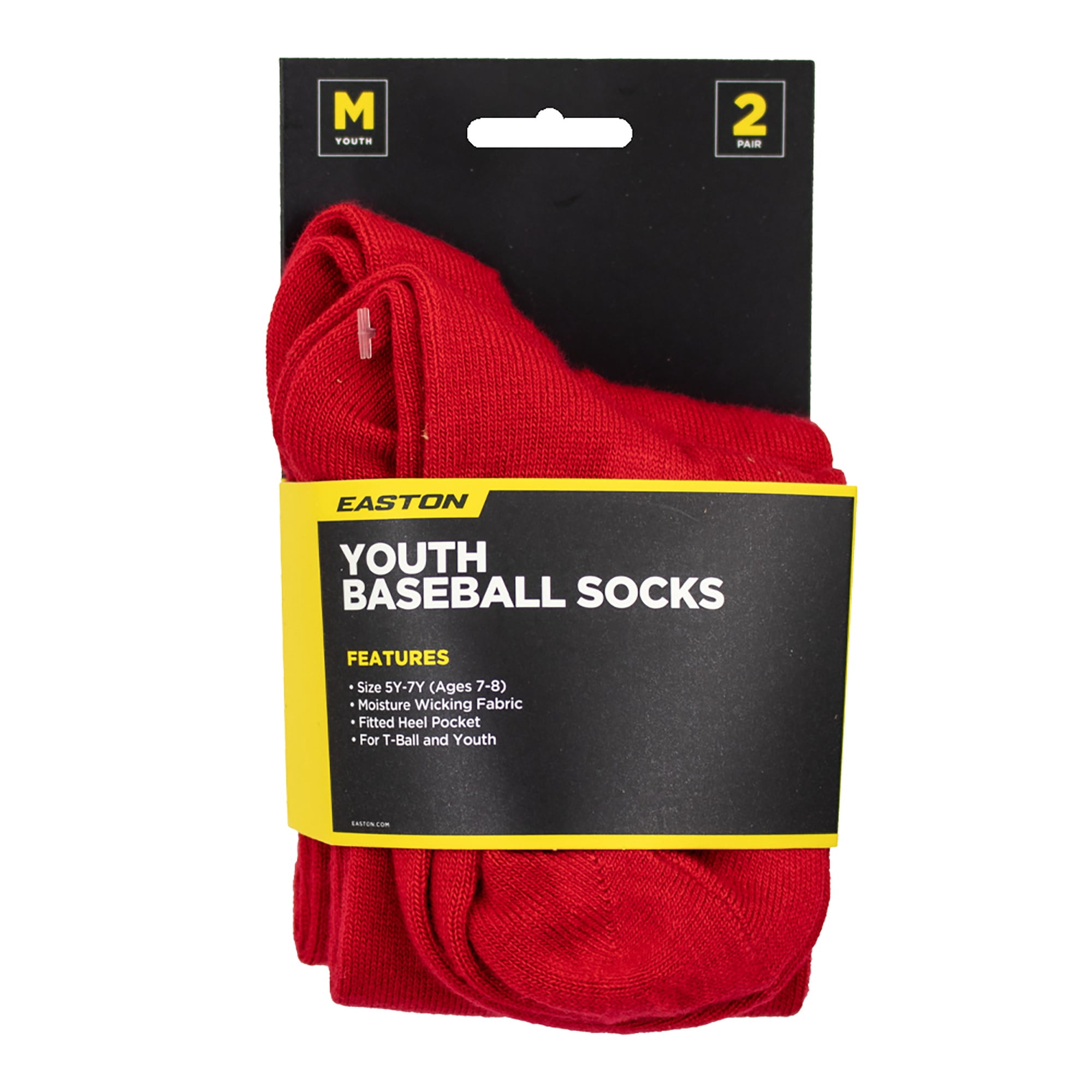 Easton Youth Baseball Socks, 2 Pair (Youth Medium/Red)