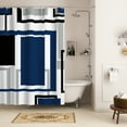 thumbnail image 4 of LFEEY Navy Blue Plaid Abstract Shower Curtain, Modern Neutral Geometric Waterproof Fabric for Bathroom with Hooks, 72x78 inch, 4 of 5