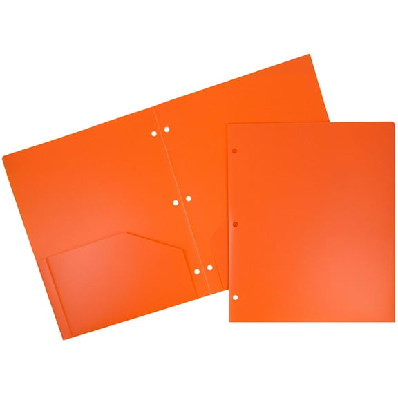 JAM Paper® Plastic Two Pocket 3 Hole Punched Presentation School Folder, Orange, 108/pack