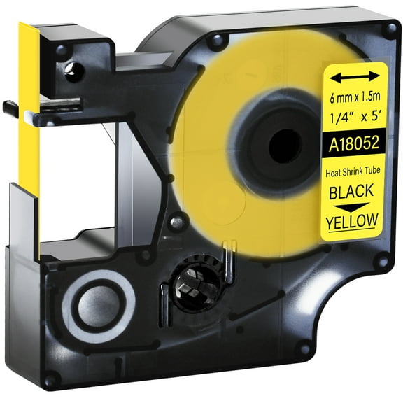 GREENCYCLE 1PK Industrial Rhino Heat Shrink Tubes Compatible for DYMO 18052 6mm 1/4" Black on Yellow Cable Label Tape