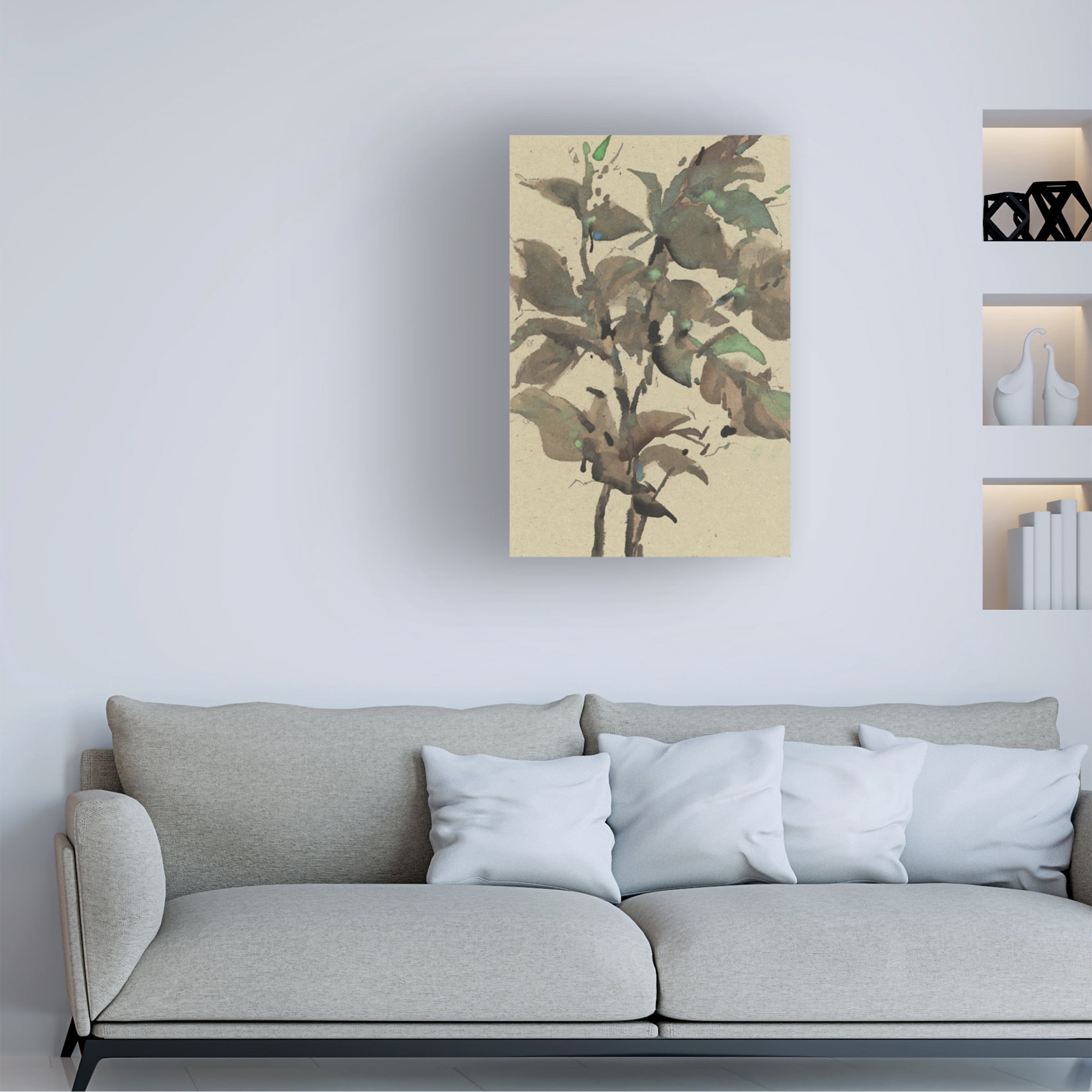 Samuel Dixon 'Leaves On Taupe I' Canvas Art