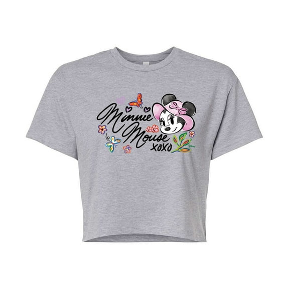 Disney - Minnie Mouse Xoxo - Juniors Cropped Cotton Blend T-Shirt
