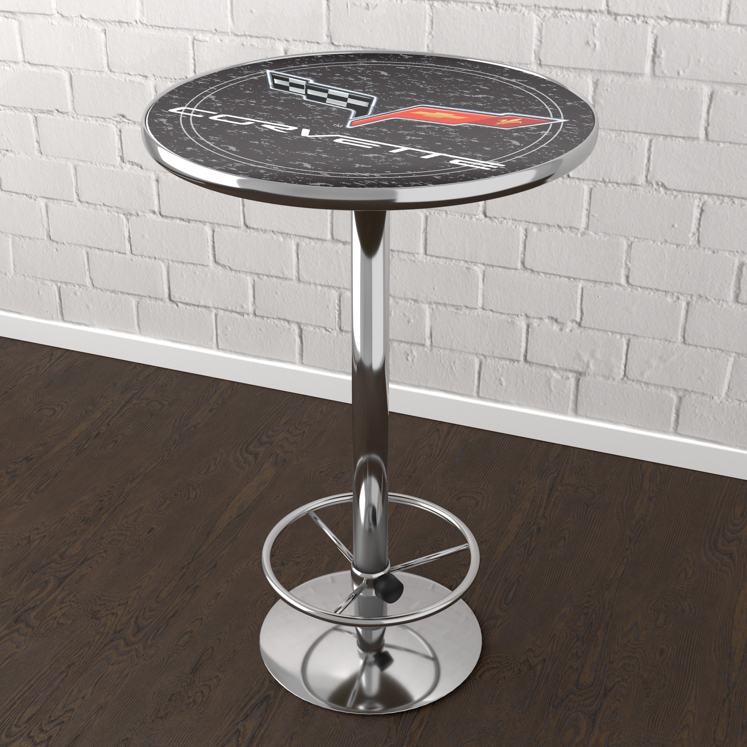 Corvette C6 Black Bar Table with Adjustable Footrest and Acrylic Top