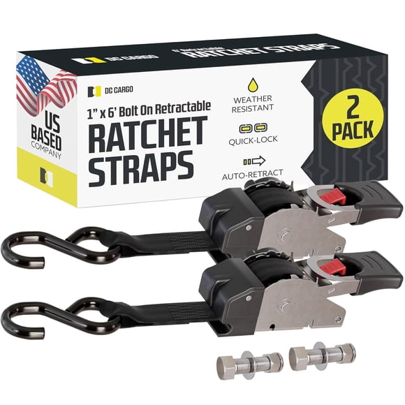 DC Cargo Mall Sangles à Cliquet Rétractables pour Auto - (2 Pack) 1 Pouce x 6 Pieds - 600 lbs Résistance à la Rupture - Sangles d'Arrimage à Cliquet Rétractables pour Bateaux, Jet-Skis, Motos, ATVs