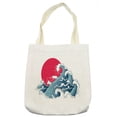 thumbnail image 1 of Japanese Tote Bag, Wave Illustration with Ocean and Sunme Oriental Print, Cloth Linen Reusable Bag for Shopping Books Beach and More, 16.5" X 14", Cream, by Ambesonne, 1 of 2