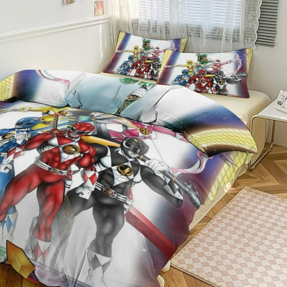 Power Rangers 3 Pieces Bedding Set 3D Printed Lightweight Bed Quilt Set Comforter Cover Set for Girls Kids Teens, 1 Quilt Cover 2 Pillowcases 86"x70"