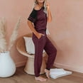 thumbnail image 4 of XIAONU Womens Pajamas Set Casual Color Block Short Sleeve Top And Elastic High Waist Drawsting Long Pants Sleepwear Loungewear Set, 4 of 7