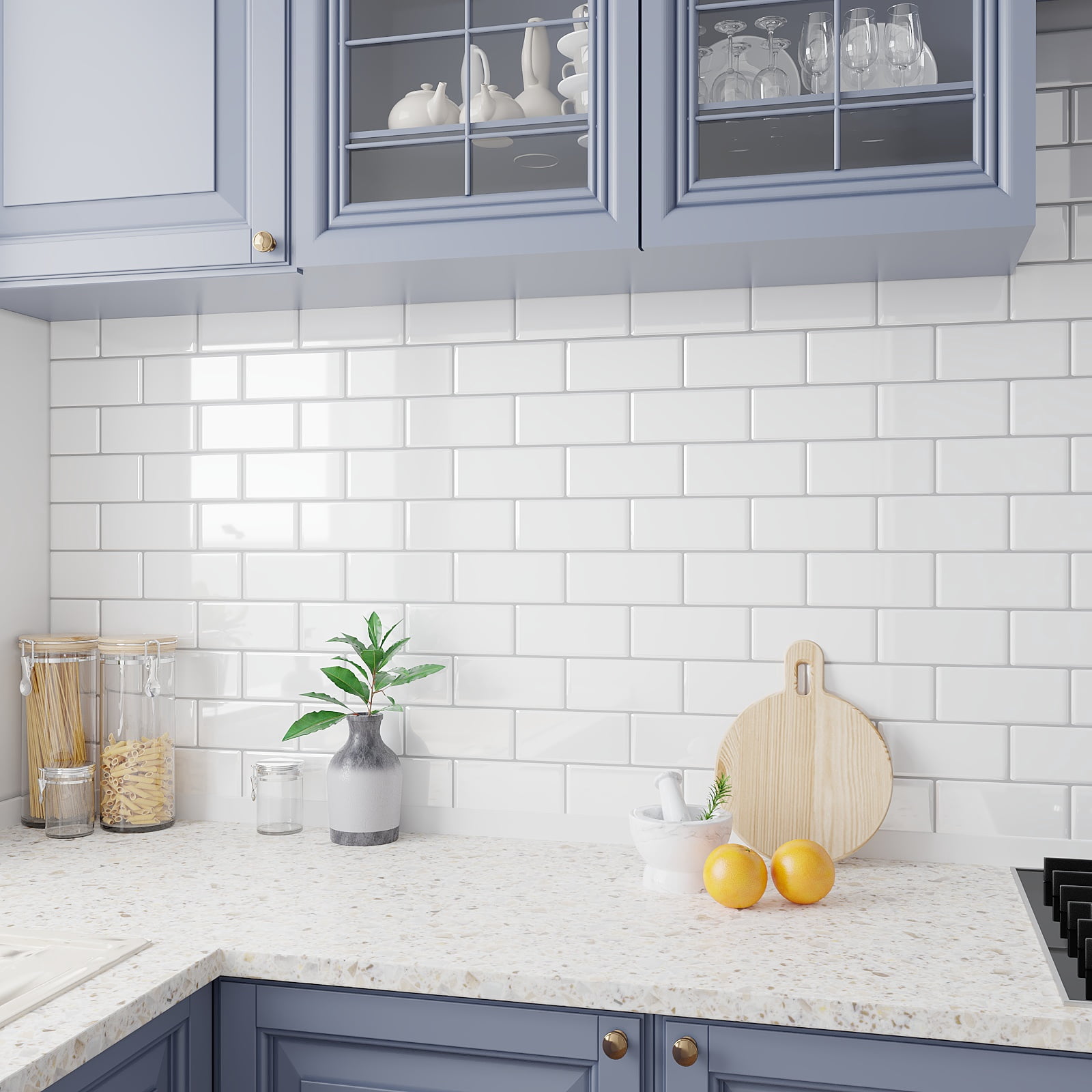 VEELIKE White Subway Peel and Stick Backsplash Tile for Kitchen 6 Sheets 12"x12"Waterproof Adhesive Backsplash Stick on Tile with Silver Grout Self Adhesive Wall Tiles for Bathroom Laundry Room