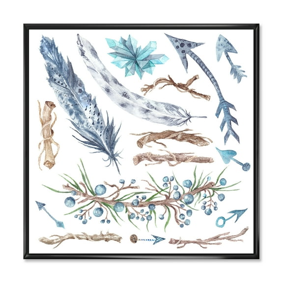 Designart 'Tribal Forest Elements' Bohemian & Eclectic Framed Canvas Wall Art Print