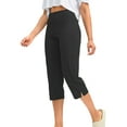 thumbnail image 6 of Bloomae Women's Yoga Capris Pants High Waist Leggings Crop Straight Leg Side Slit Athletic Exercise Workout Capris with Pockets Black M, 6 of 8