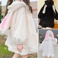 thumbnail image 5 of Sudadera con capucha y orejas de conejo para mujer, abrigo de felpa con cremallera, puños elásticos, de lana de cordero, estilo kawaii, para otoño e invierno, 5 of 5