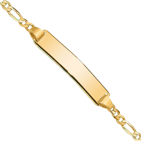 14K Solid Yellow Gold Figaro Link Name Bar Identification ID Bracelet