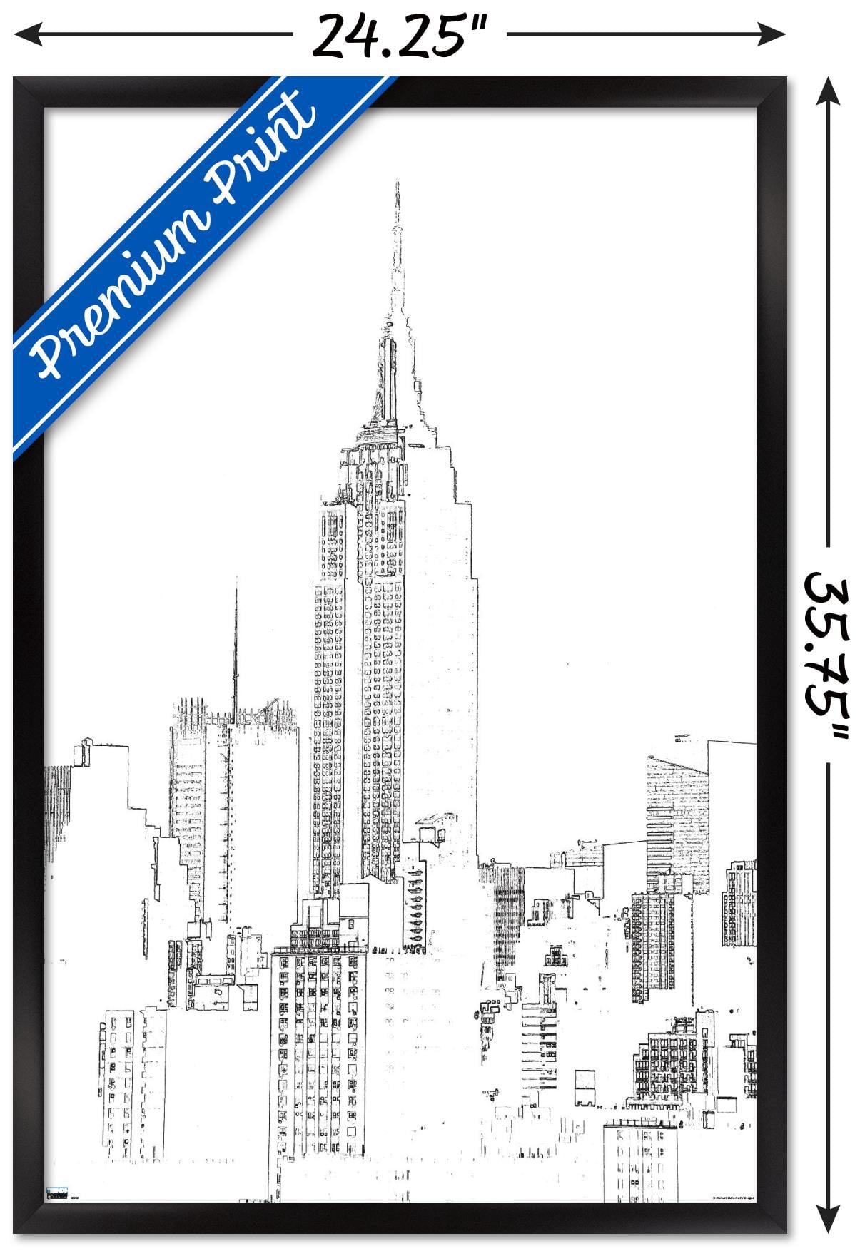 Line Art - New York Skyline Wall Poster, 22.375" x 34", Framed