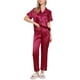 thumbnail image 1 of Conjunto de pijama de 2 piezas para mujer INSPIRE CHIC, camisa de dormir con botones y pantalones, ropa de noche, color rojo, 1 of 6