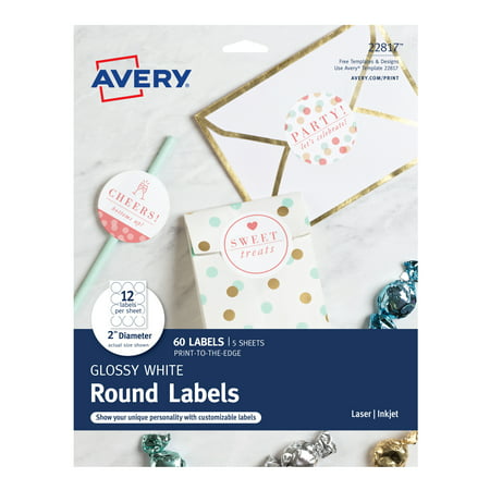Avery Round Labels, Permanent Adhesive, Print to the Edge, Glossy White, 2