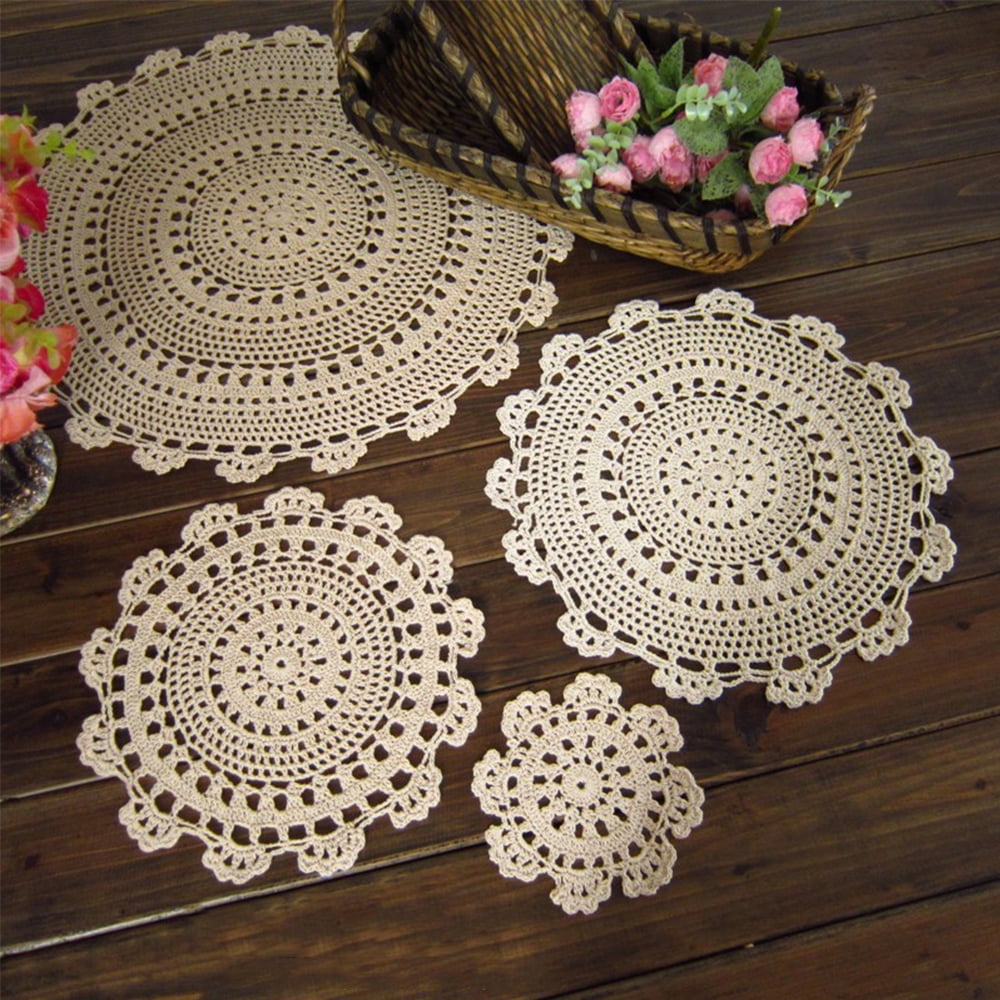 Table Placemat Crochet Doilies Handmade Lace Round Coasters Cotton Pack of 4 