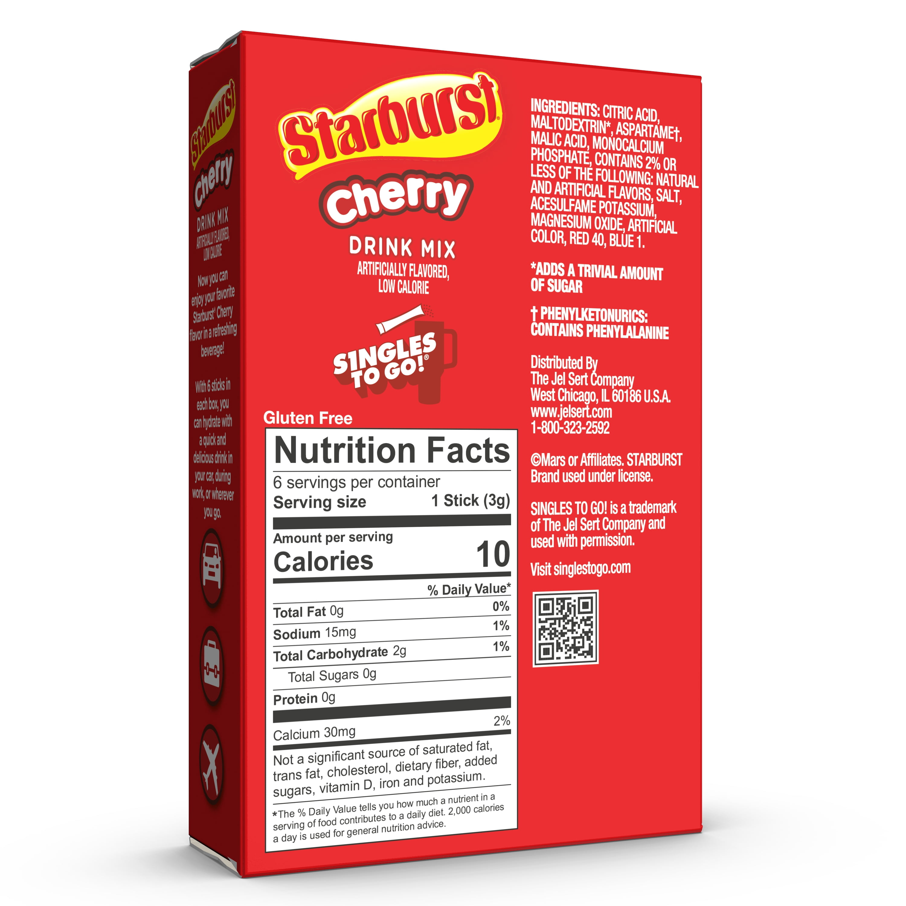 (3 pack) Starburst Zero Sugar Singles-to-Go Powdered Drink Mix, Cherry, 6 Count Packets