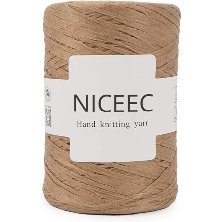 NICEEC Kraft Paper Yarn Raffia Yarn Soft Craft Ribbon Yarn Polyester Yarn for Crocheting DIY Weaving-Total Length 390m(427yds, 150g)-Khaki
