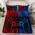 thumbnail image 2 of Feelyou Futuristic Gamepad Boys Queen Sheet Sets, Neon Honeycomb Abstract Flat Sheet, Modern Video Game Queen Fitted Sheet, Microfiber Bedroom Decor, 4pcs, 2 of 7