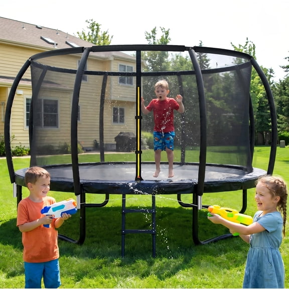 Trampoline 8FT 10FT 12FT 14FT 16FT, Recreational Trampolines with Enclosure Net and Ladder, Outdoor Anti-Rust Trampolines for Kids and Adults