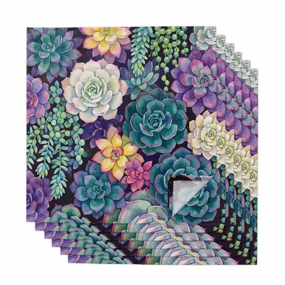 Cloth Napkins Set of 6 - 20x20 Inches, Desert Plants Washable Reusable Table Napkins, Succulents Botanical Green Purple Soft & Absortbent Dining Napkin for Party Wedding Hotel Restaurant