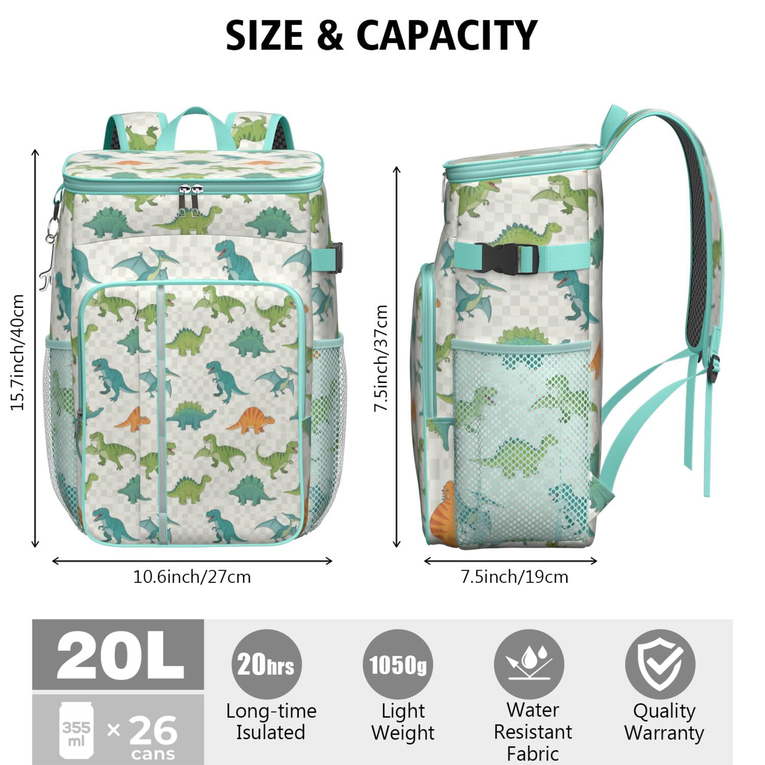 Travel Cooler Bag - Dinosaurs Pattern Camping Beer Cooler Backpack with Bottle Opener- Waterproof Insulated Picnic Backpacks - Cooler Bag for Beach