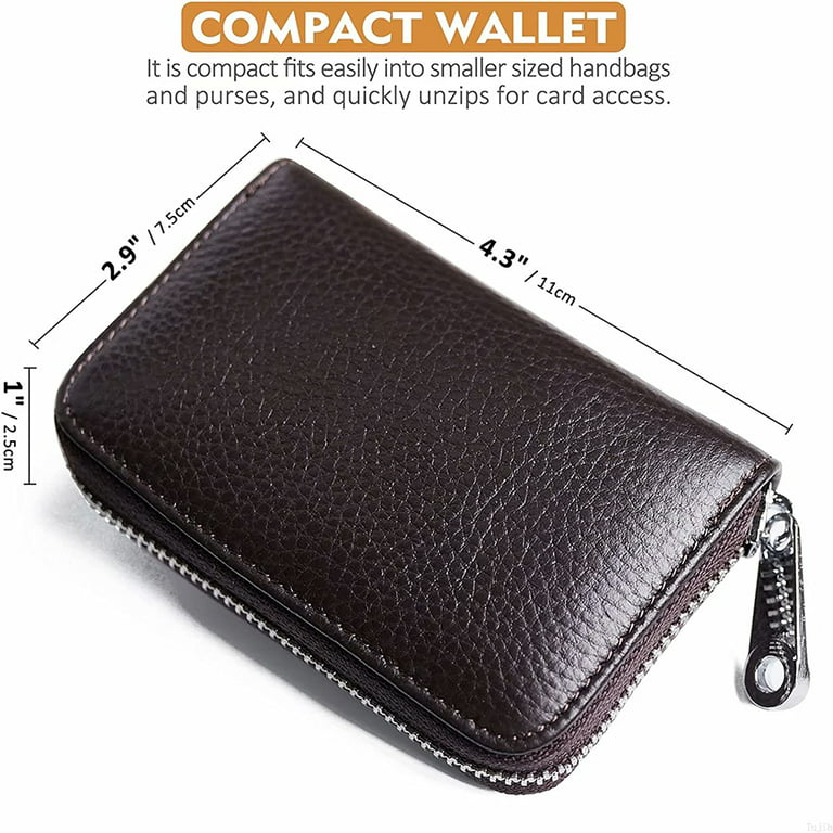 Credit Card Holder RFID Blocking Genuine Leather Mini Credit Card Wallet  Purse with Zipper Womens Small id Compact Slim Blocked Zip Accordion  Wallets