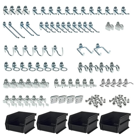 Triton Products® 83-Piece Steel Pegboard Hook & Plastic Bin Kit, 79 Hooks & 4 Bins