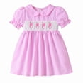 thumbnail image 3 of ZEHJUHAN Toddler Girls' Bunny Embroidered Dress, Lapel Collar Bubble Ruffle Sleeve A-Line Summer Dress Pink，3-6M, 3 of 9