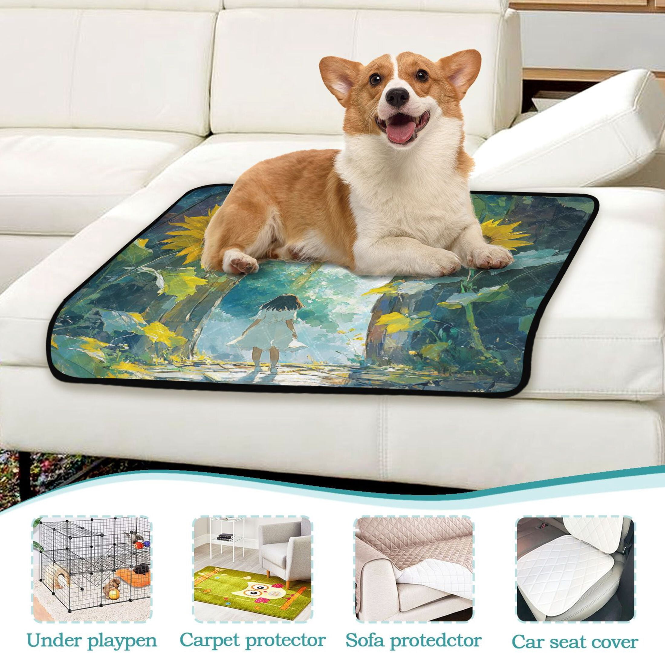 Qxltty Sunflower Gate Cat litter Pads Pet Set of 3 Diaper Mats Center Anti-leakage Layer Absorbent Soft and Comfortable