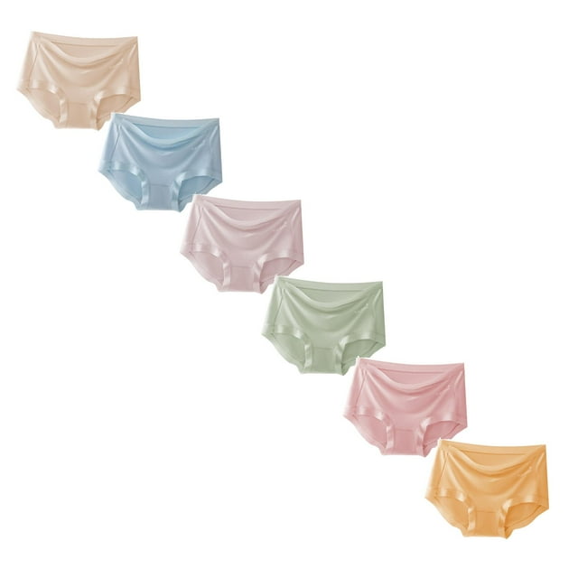 Calzones Algodon Mujer Ropa Interior Para Mujer, Sin Costuras, Cintura Media, Transpirable, Color Sólido, Triangular, 6 Unidades