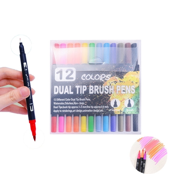 12 Colors Washable Acrylic Paint Markers, Soft & Hard Dual-Tip Fine Brush Pens for Stone, Wood, Calligraphy, Canvas, Ceramic, Metal, Glass, Rock Painting, and DIY Crafts