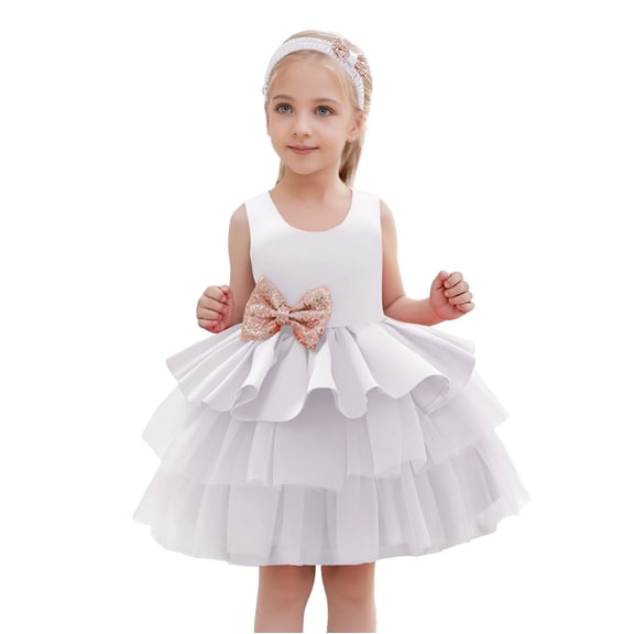 Rggeeun Toddler Bowknot Dress Girls Cake Dress Children Birthday First Birthday Dress Classic Casual O-Neck Sundress