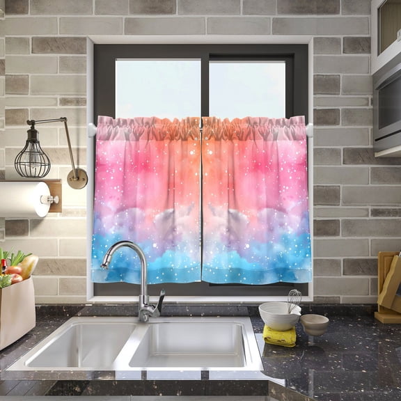 Painting Style Kitchen Curtains Half Tier Curtain 2 Rod Pockets Bathroom Bedroom Cupborad Living Room 27"x24"