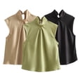 thumbnail image 3 of YTDSCS Womens Sleeveless Shirt Summer Halter Tank Blouse Tops Satin Textured Dress Shirt for Women's XS-L, 3 of 9