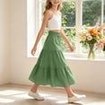 thumbnail image 5 of ASEIDFNSA Girls Smocked Waist Maxi Skirt with Tiered Hem Long A Line Fit and Soft Fabric (Green,13-14 Years), 5 of 5