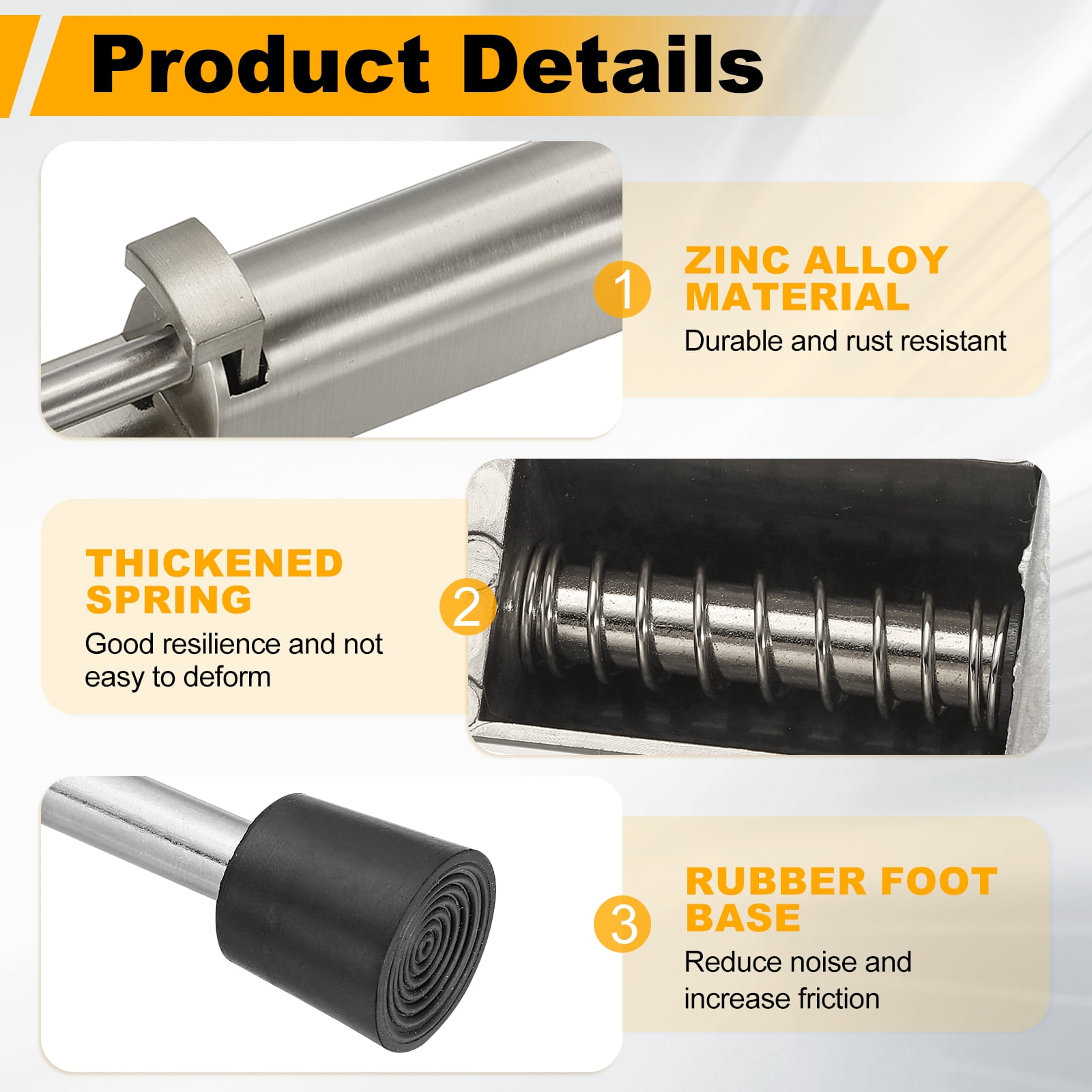 Uxcell Kickdown Door Stop, Zinc Alloy Spring Loaded Telescopic Step On/Off Adjustable Heavy Duty Foot-Operated Door Stop Holder for Ground Gap 0-100mm, Silver