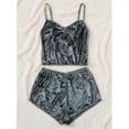 thumbnail image 3 of Aunavey Women's Velvet 2 Piece Outfit Spaghetti Strap Sleeveless Crop Top+ Shorts Set, 3 of 7