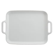 Denmark Tools for Cooks 2 Piece Stoneware Rectangular Serving Trays Platters Set with Handles, White